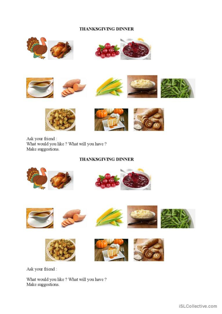 Thanksgiving Dinner Discussion Start…: English Esl Worksheets Pdf with regard to A Thanksgiving Feast Worksheet