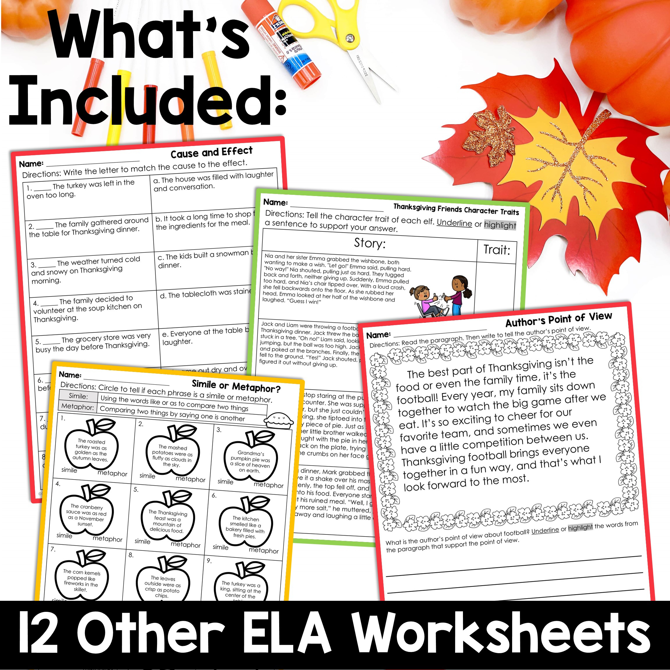 Thanksgiving Ela Worksheets Reading Comprehension Writing Prompts with regard to Thanksgiving Cause and Effect Worksheets