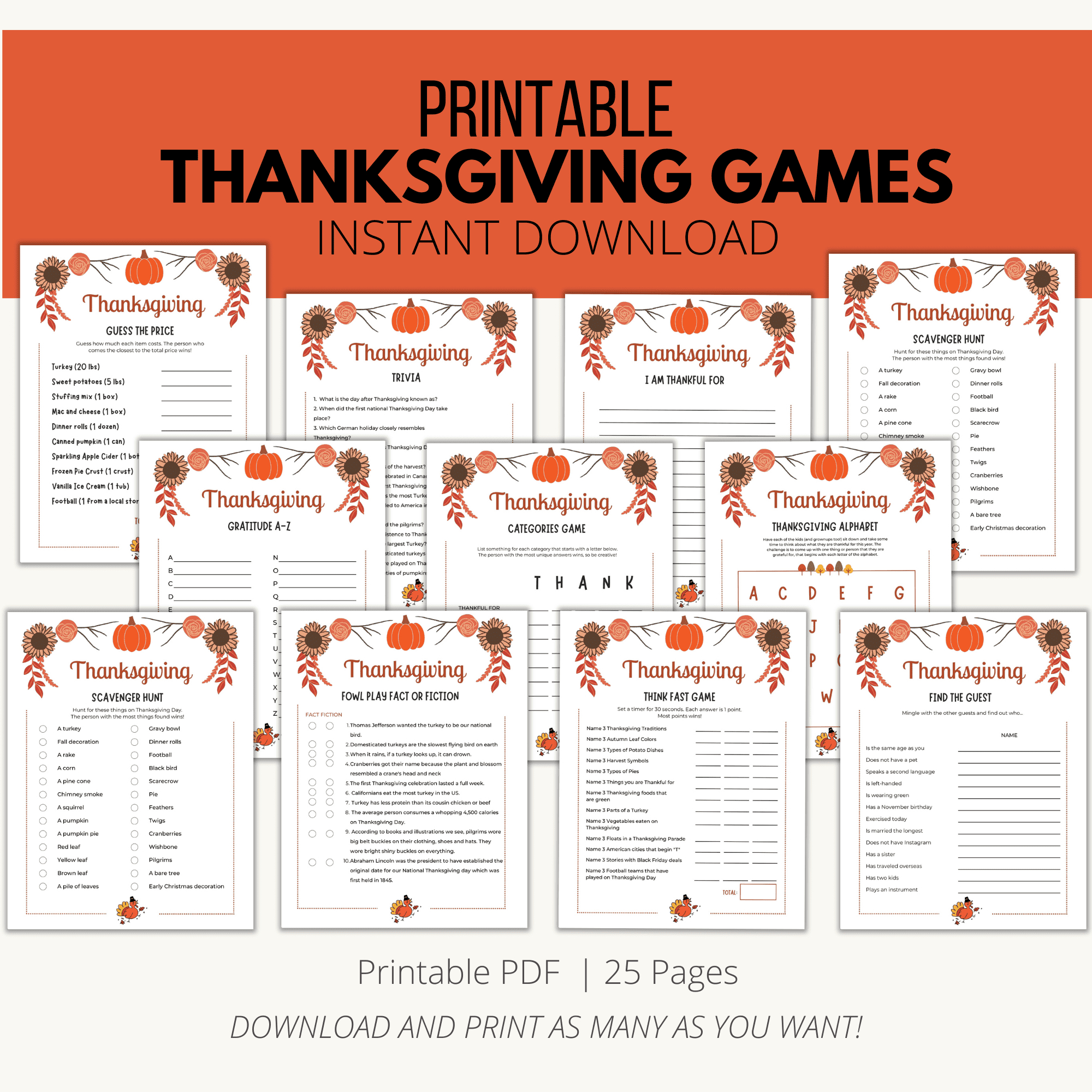 Thanksgiving Games Printable {Downloadable Pdf} intended for Thanksgiving Games Worksheets