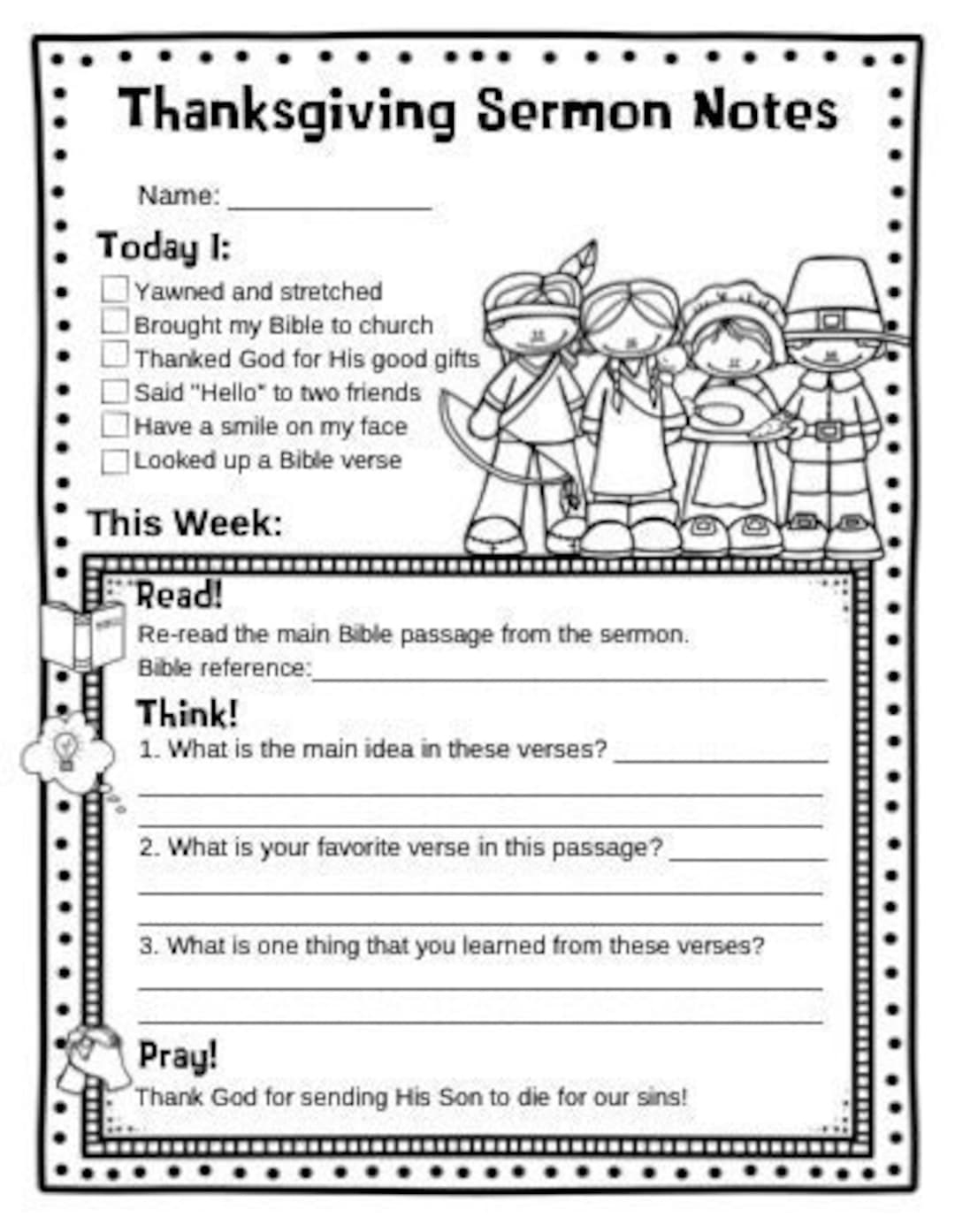 Thanksgiving Kids Sermon Notes, Fall Harvest Bible Study, Kids inside Religious Thanksgiving Worksheets