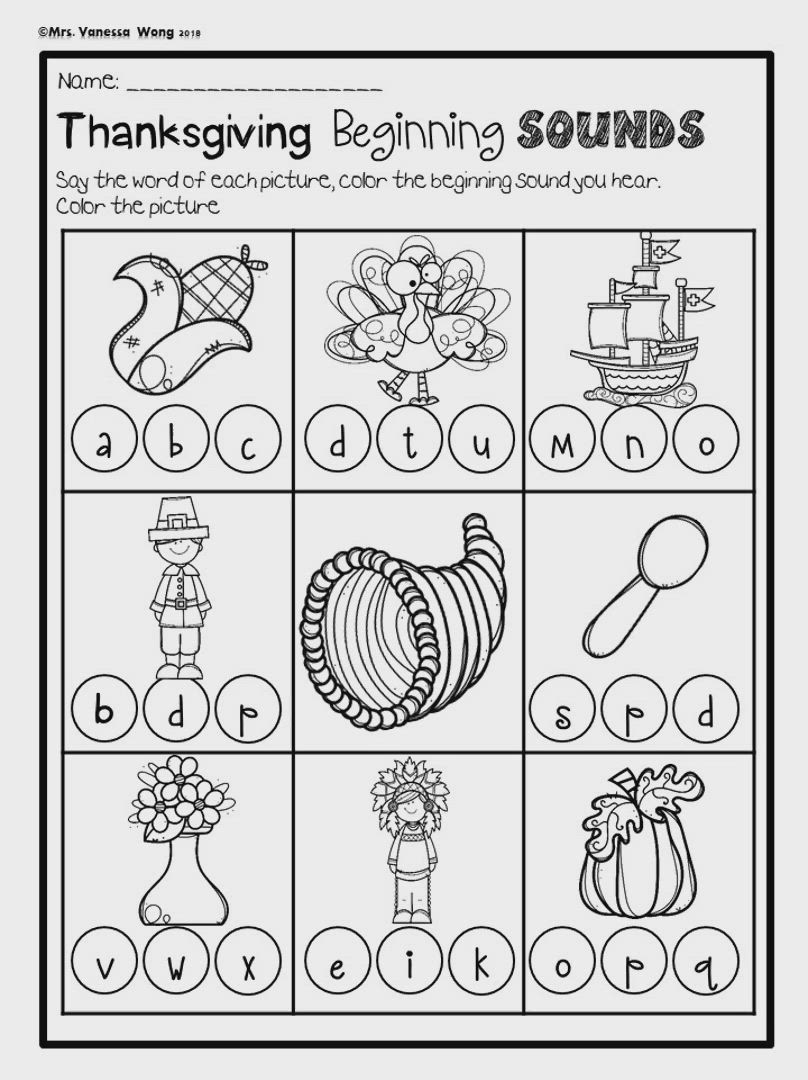 Thanksgiving Kindergarten Activities And Worksheets. Math And Literacy No  Prep pertaining to Thanksgiving Beginning Sounds Worksheet