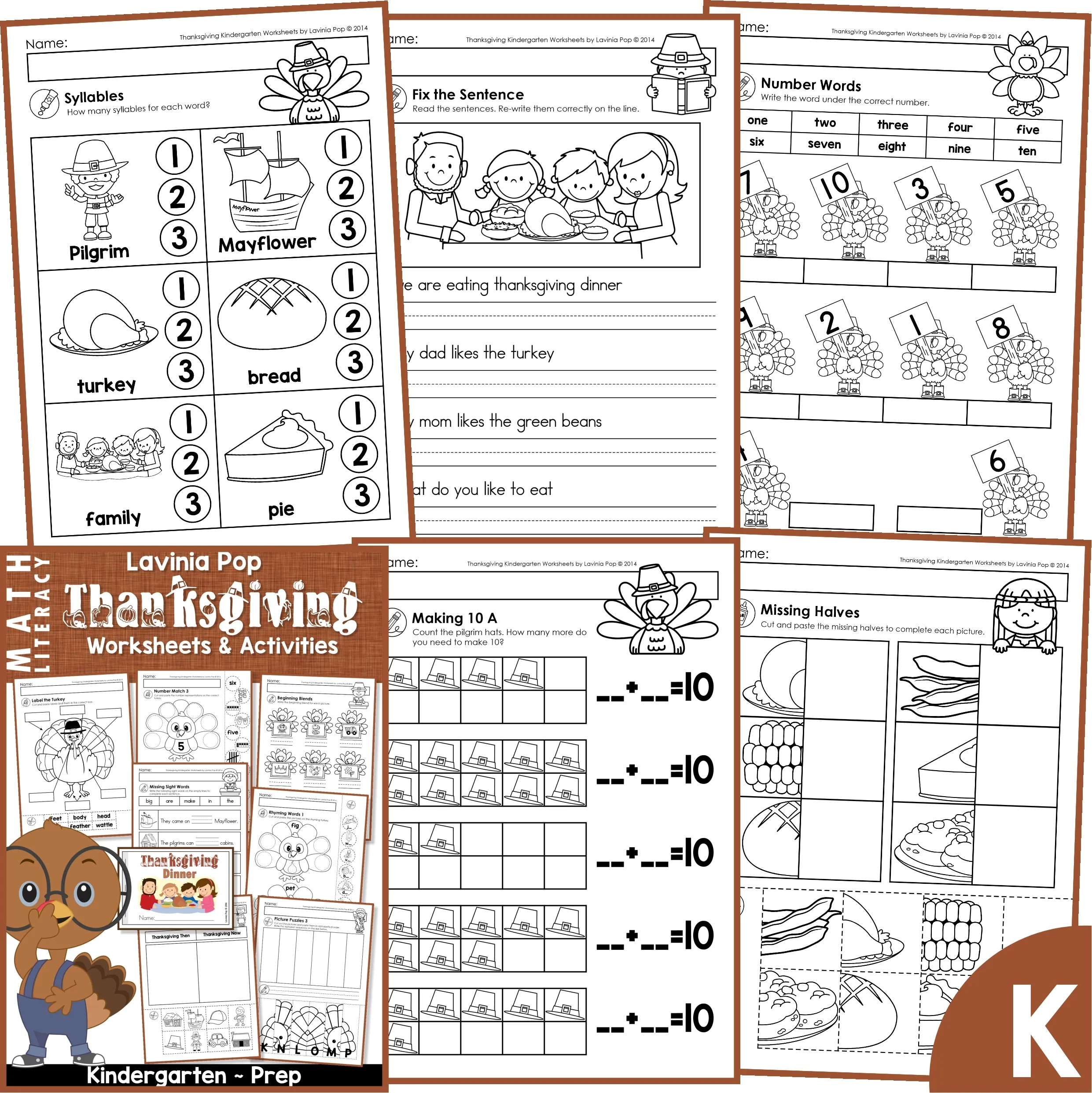 Thanksgiving Kindergarten Worksheets And Activities No Prep inside Thanksgiving Syllables Worksheet