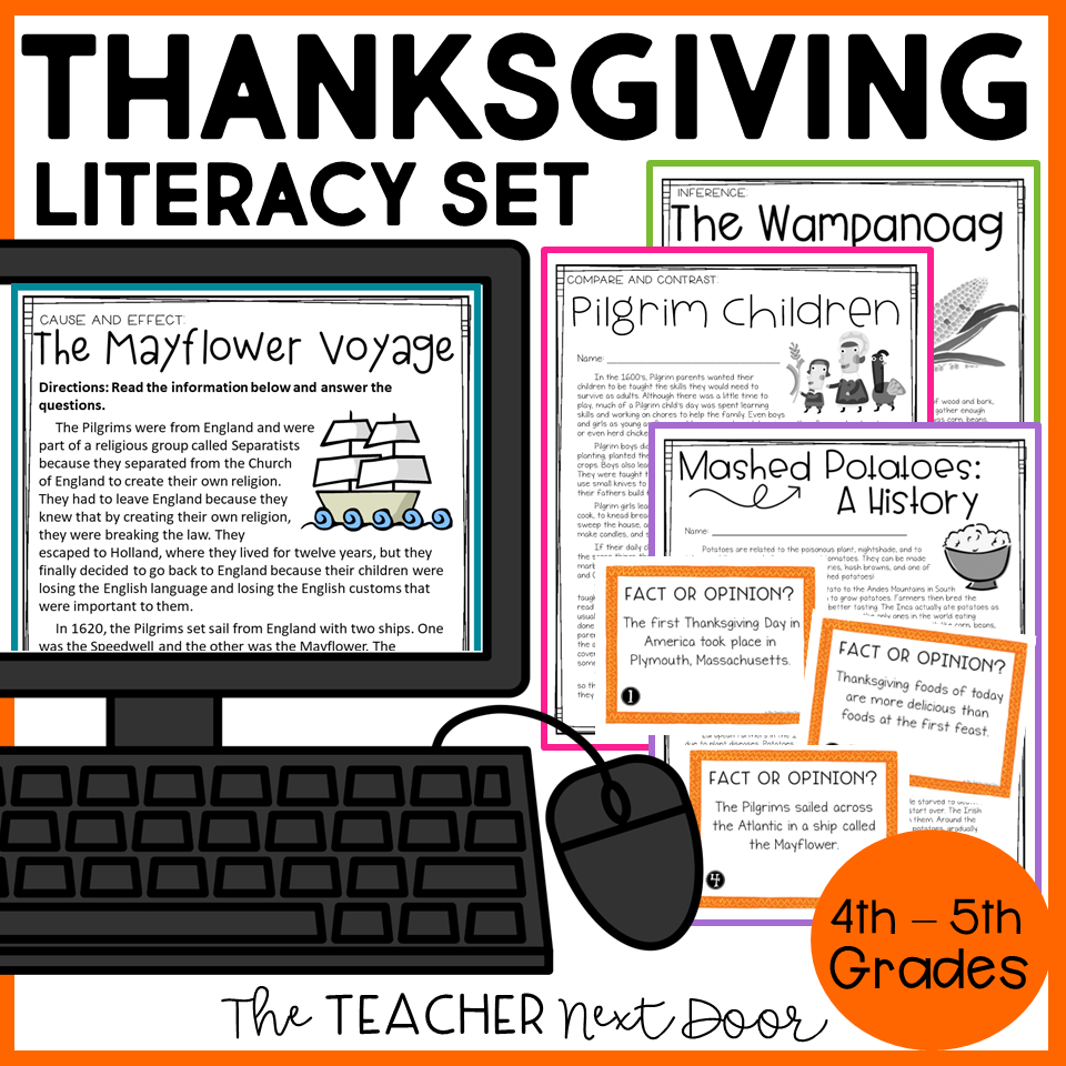 Thanksgiving Literacy Unit Print And Digital - The Teacher Next Door inside Thanksgiving Cause And Effect Worksheets