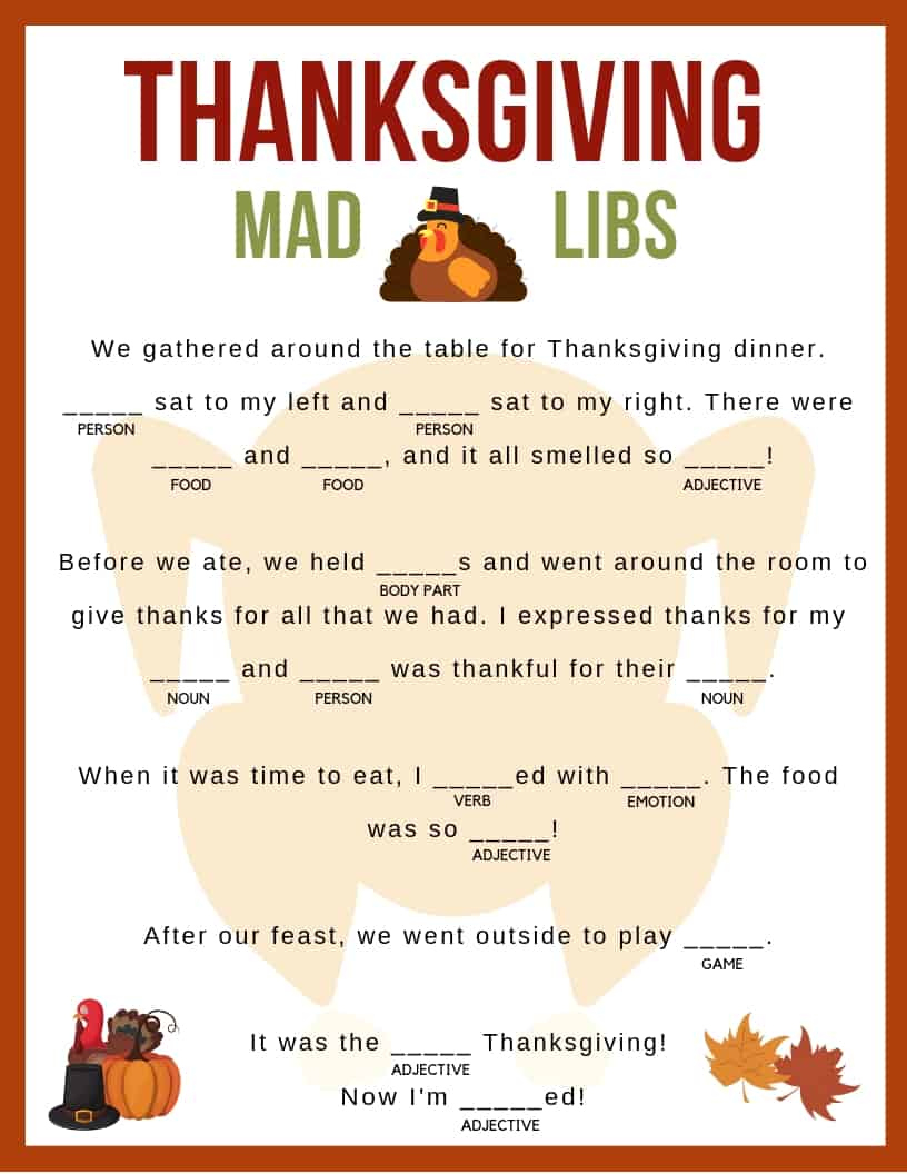 Thanksgiving Mad Libs - Jac Of All Things in Thanksgiving Mad Libs Worksheets