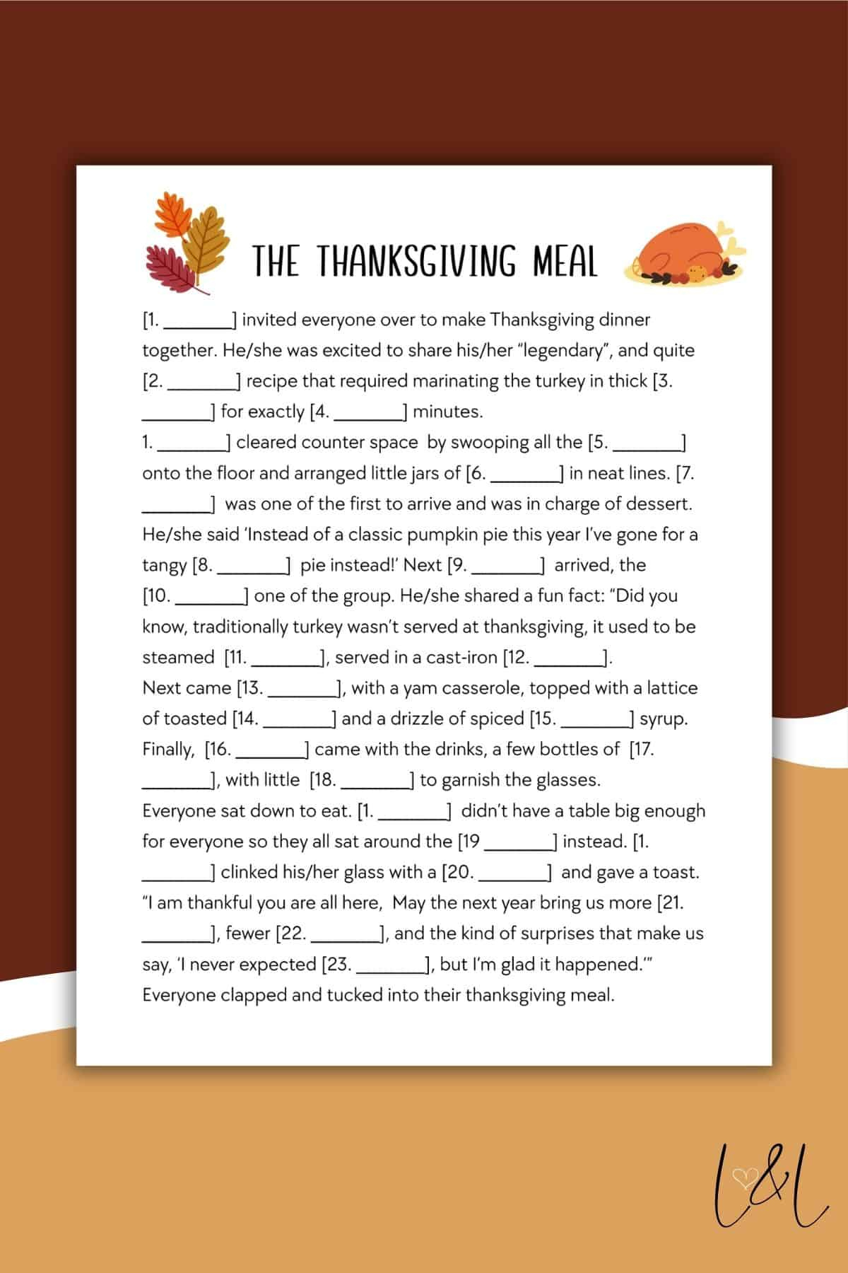 Thanksgiving Mad Libs Style Free Printable - Love & Laugh Games throughout Thanksgiving Mad Libs Worksheets
