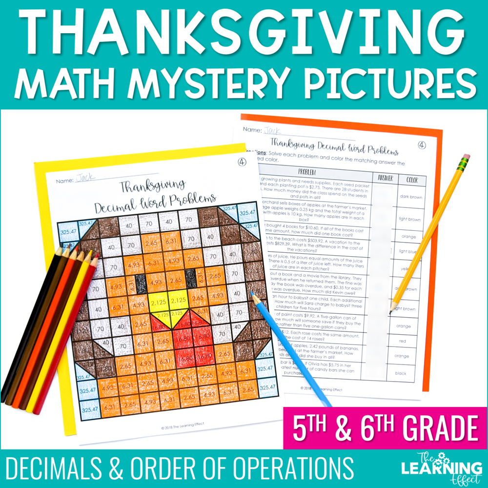 Thanksgiving Math Activities Mystery Picture Worksheets | Decimals with regard to Thanksgiving Mystery Math Picture Worksheet
