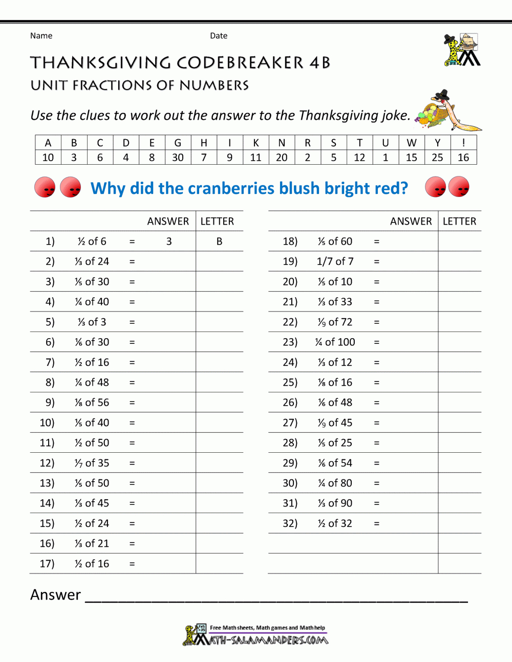 Thanksgiving Math Puzzles inside Thanksgiving Integer Worksheet