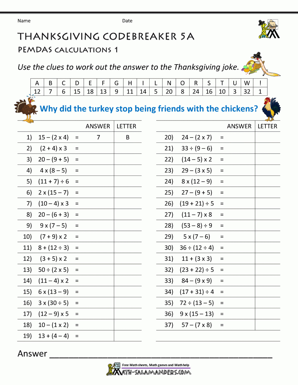 Thanksgiving Math Puzzles regarding Thanksgiving 5th Grade Math Worksheets