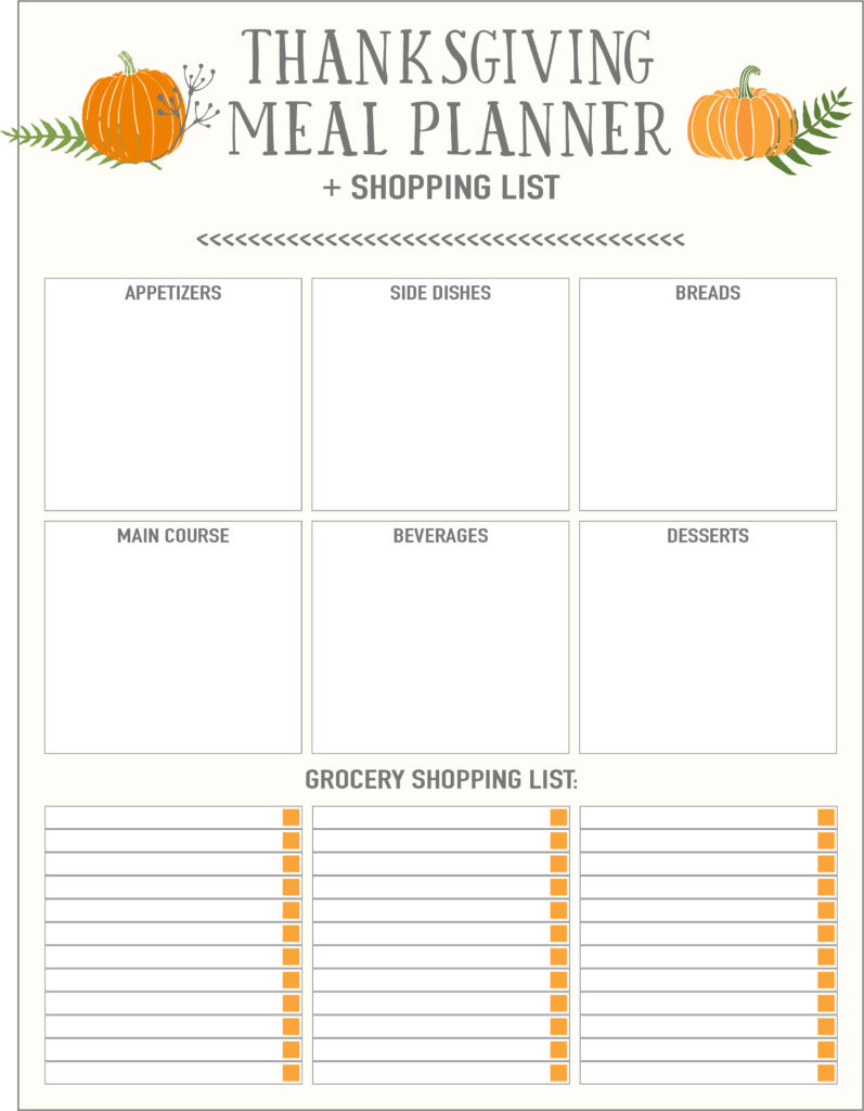 Thanksgiving Meal Planners &amp;amp; Shopping List Printables - Free inside Thanksgiving Menu Worksheet