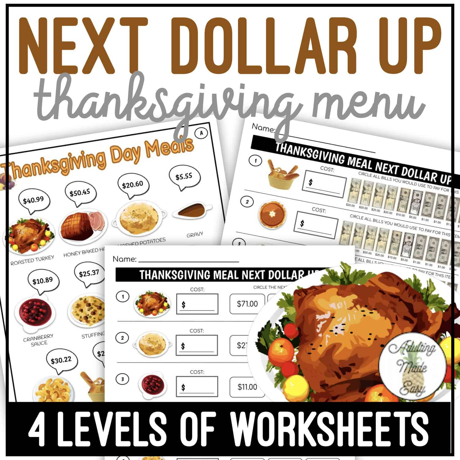 Thanksgiving Menu Next Dollar Up Worksheets with regard to Thanksgiving Menu Math Worksheets