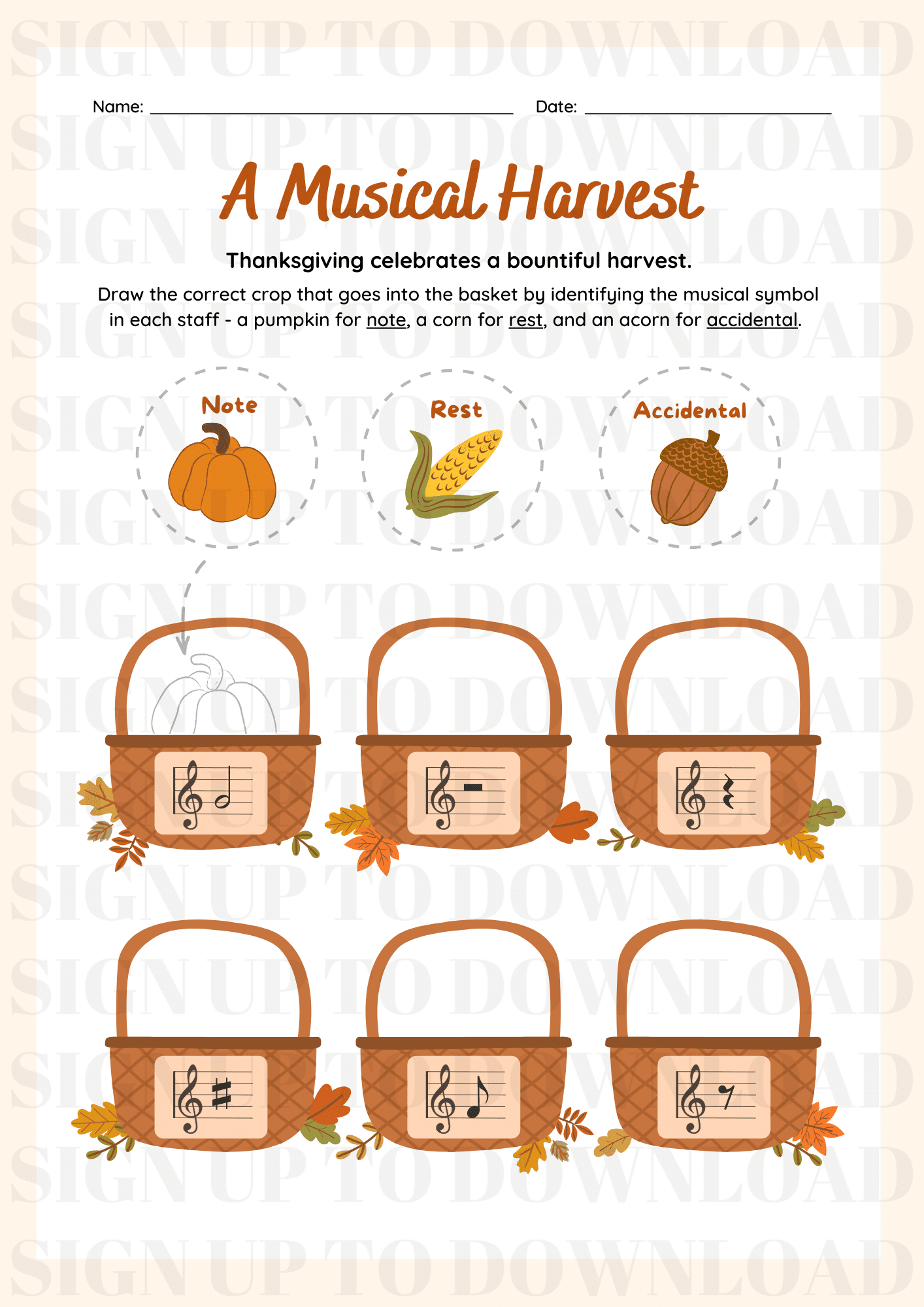 Thanksgiving Music Worksheet - Happy Musical Harvest (Ks1/2) pertaining to Music Thanksgiving Worksheets