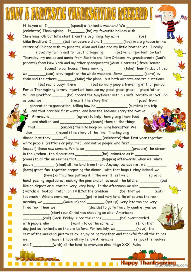 Thanksgiving Origins And Celebration…: English Esl Worksheets Pdf throughout Thanksgiving Grammar Worksheet