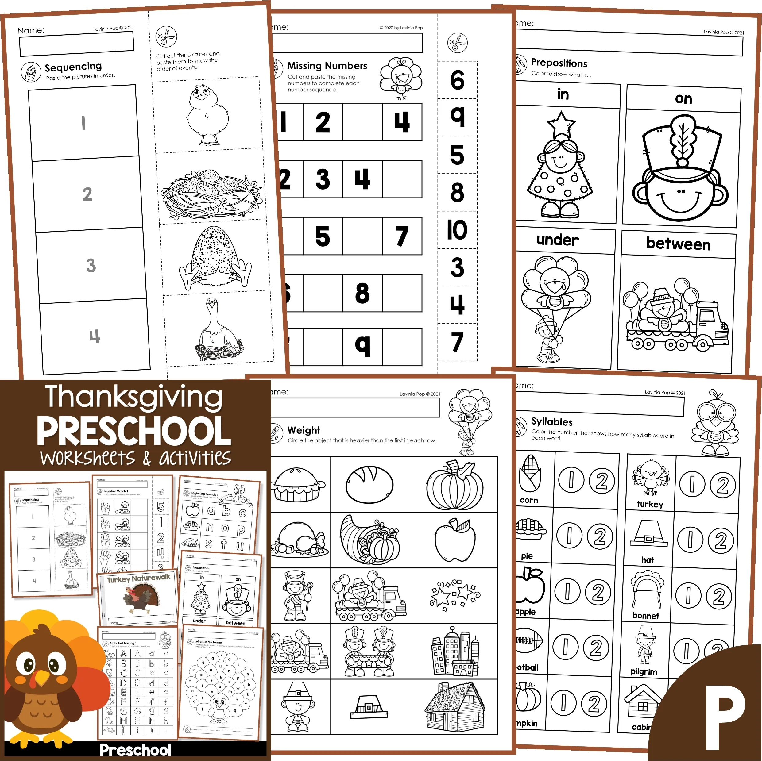 Thanksgiving Preschool Worksheets And Activities No Prep with Thanksgiving Syllable Worksheets
