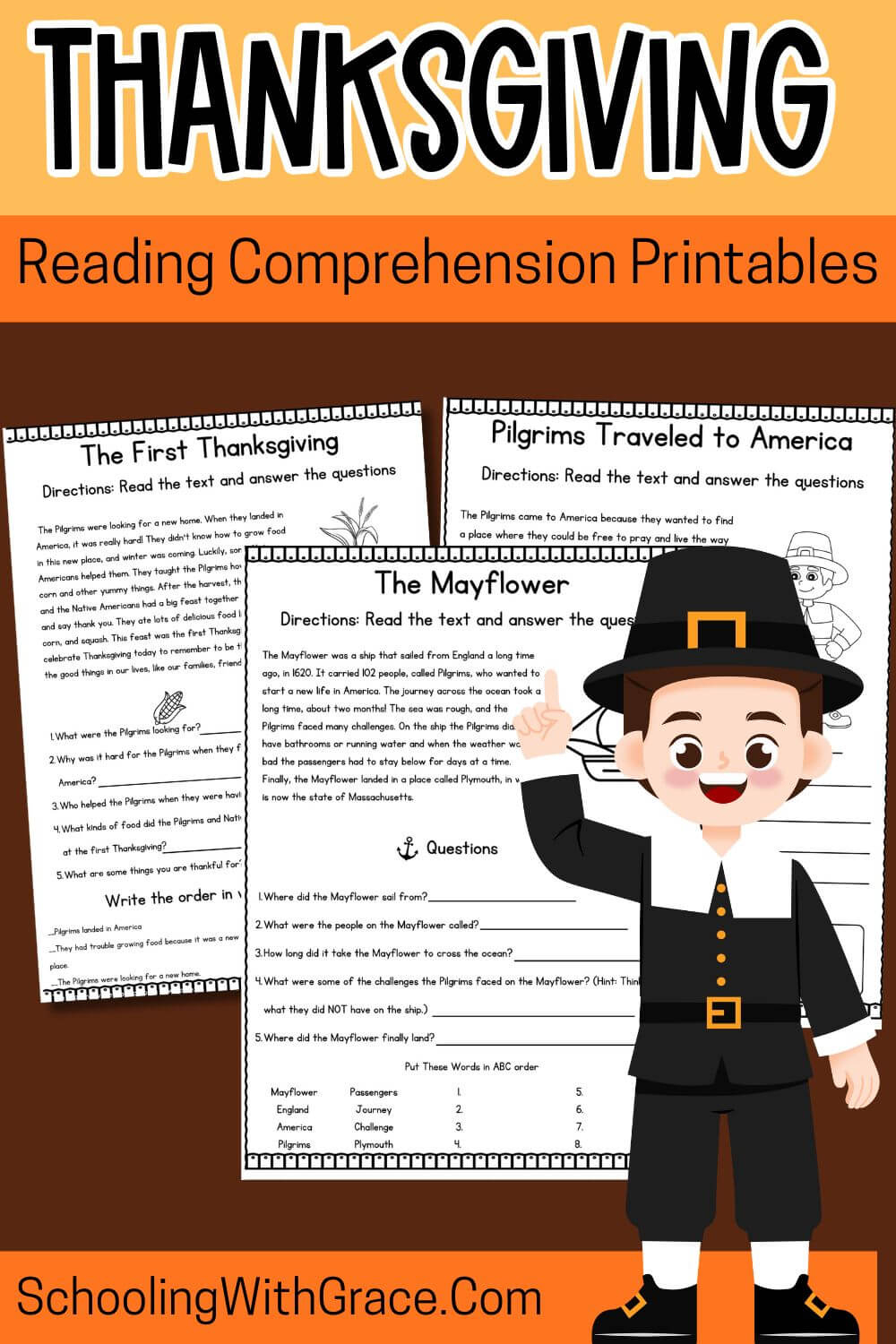 Thanksgiving Reading Comprehension Printables For Kids in First Thanksgiving Reading Comprehension Worksheet
