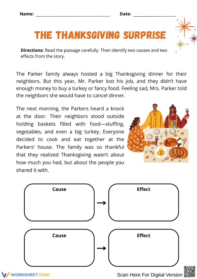 Thanksgiving Reading Comprehension Strategies Worksheets with regard to Thanksgiving Cause And Effect Worksheets