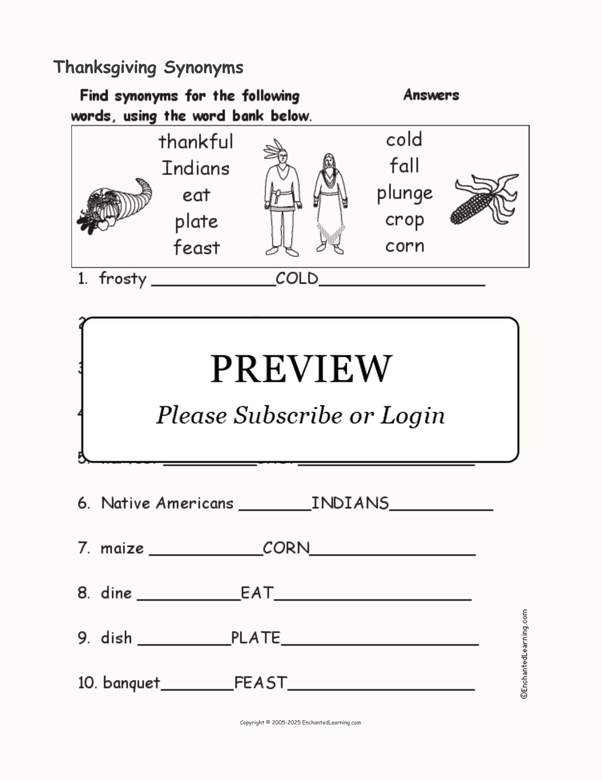 Thanksgiving Synonyms - Enchanted Learning throughout Thanksgiving Synonyms Worksheet