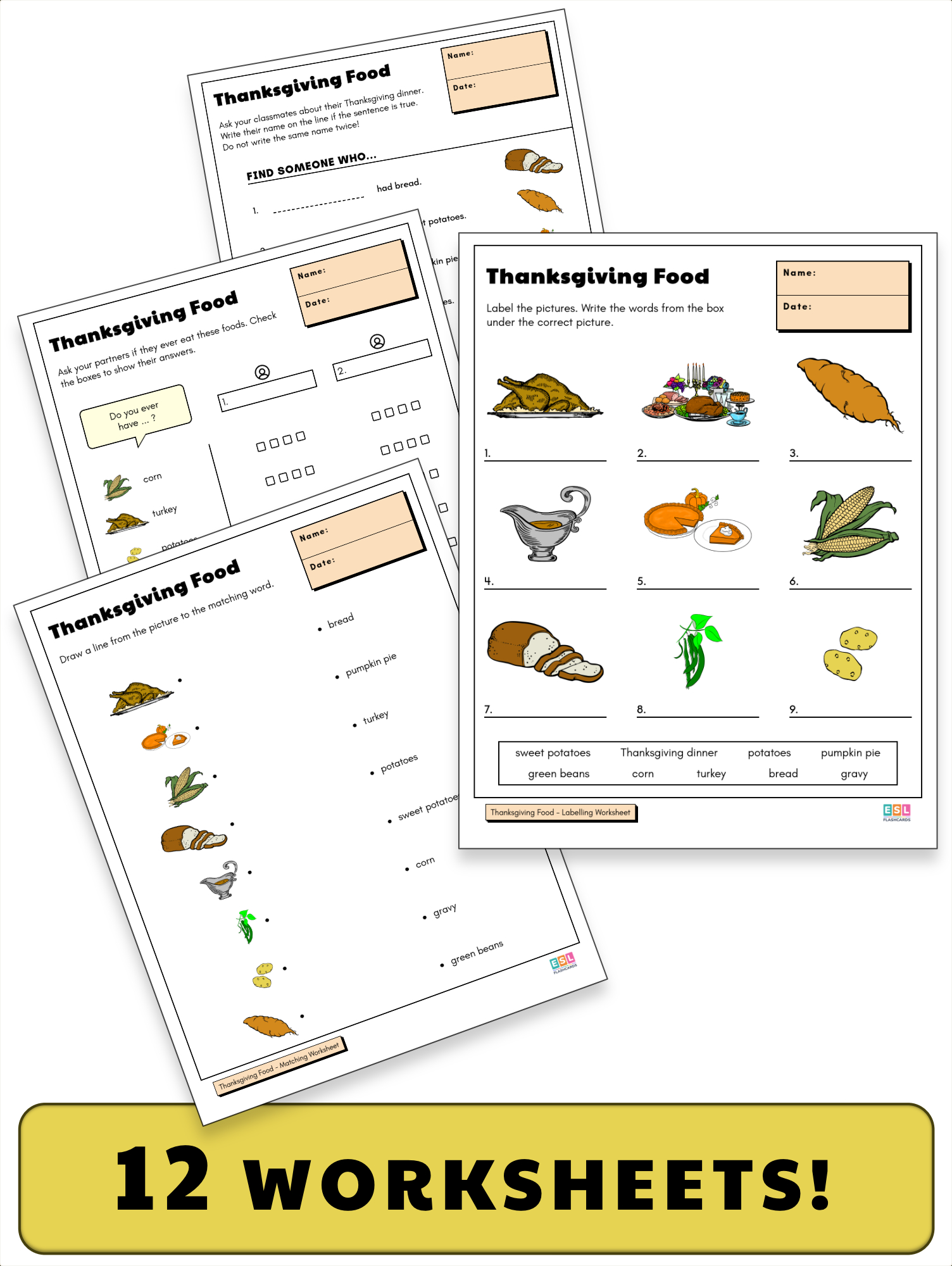 Thanksgiving Worksheets – Esl Flashcards for Thanksgiving Feast Worksheet