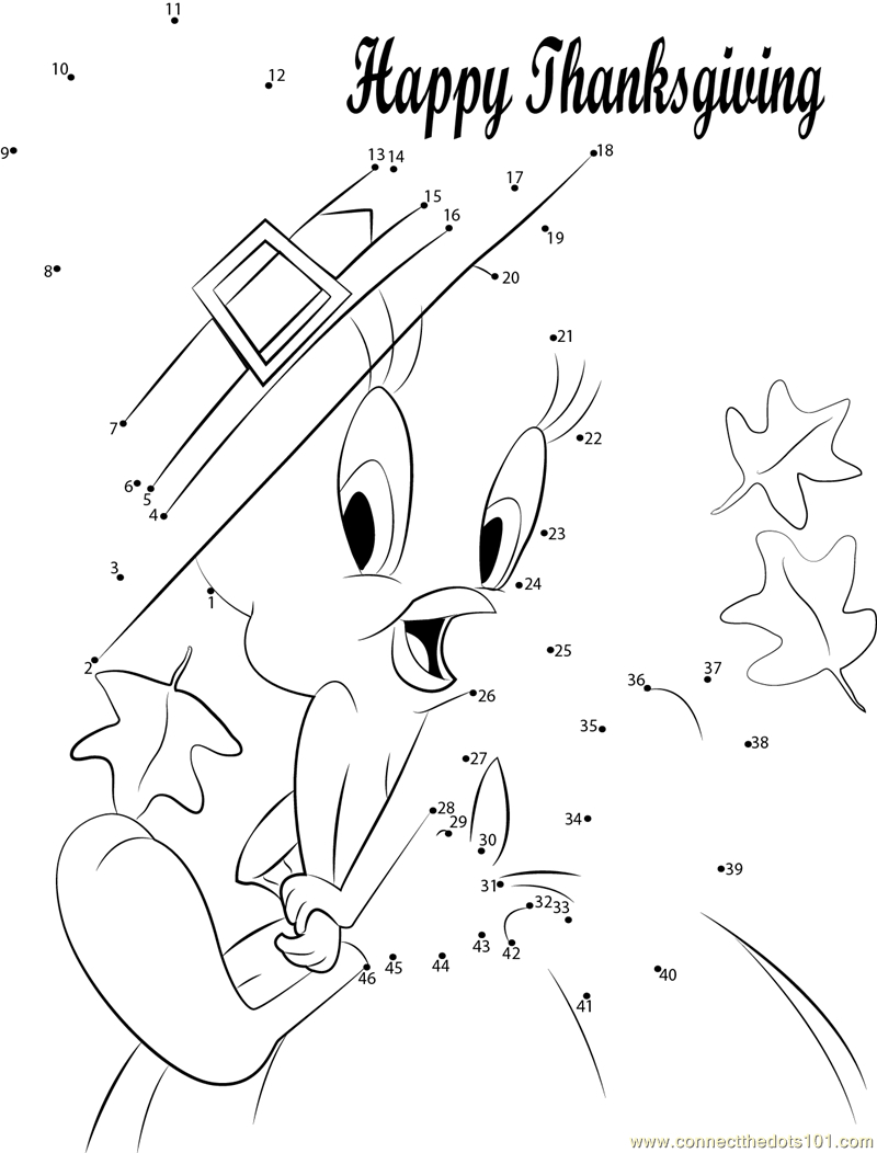 Tweety Thanksgiving Dot To Dot Printable Worksheet - Connect The throughout Thanksgiving Dot To Dot Worksheets
