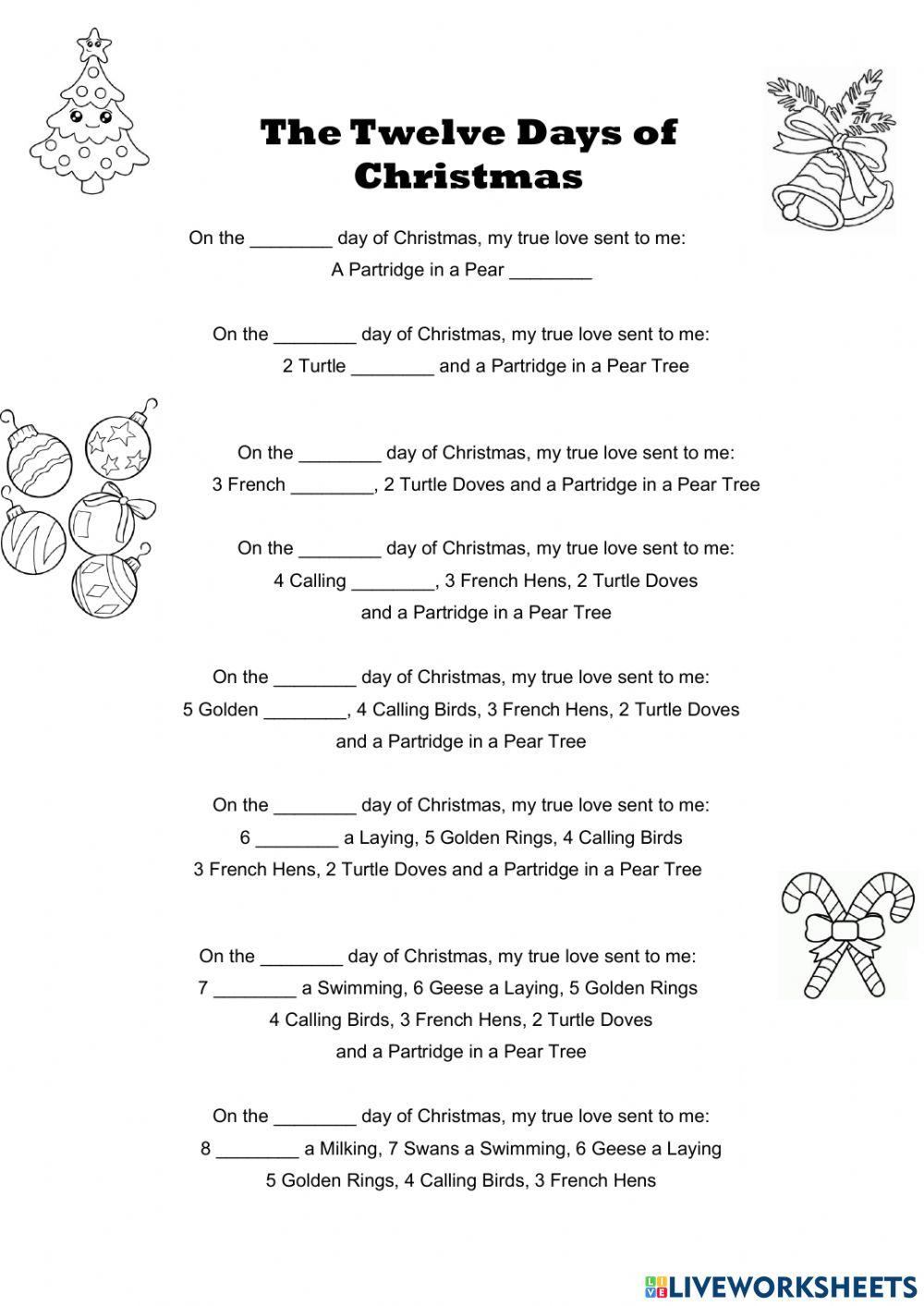 12 Days Of Christmas Activity - Worksheets Library intended for The Twelve Days Of Christmas Worksheets