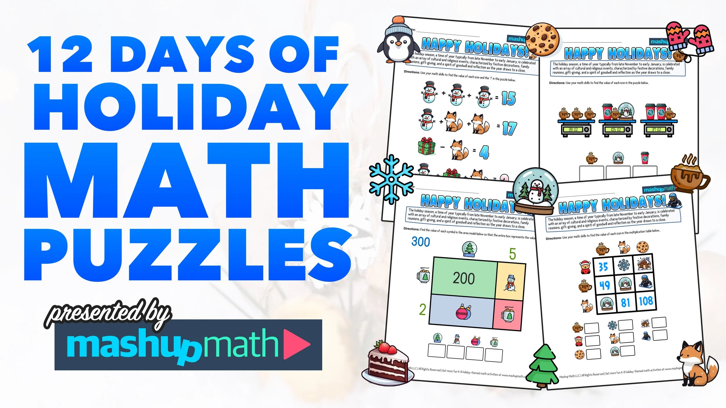 12 Days Of Holiday Math Puzzles—Printable K-8 Worksheets — Mashup Math within 12 Days of Christmas Worksheets Answers