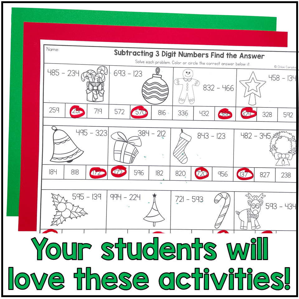 3 Digit Subtraction With Regrouping Christmas Math Worksheets within Subtraction With Regrouping Christmas Worksheets