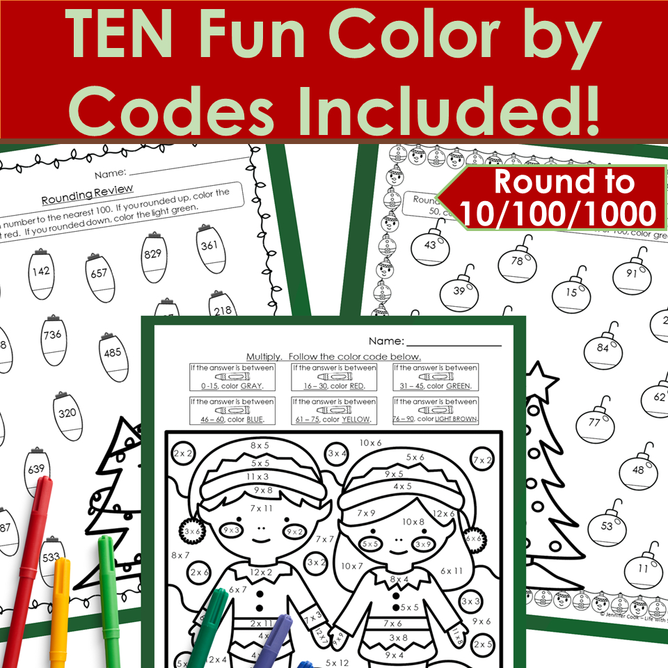 3Rd Grade Math Skills Review - Christmas Practice & Colorcode in Christmas 3Rd Grade Worksheets