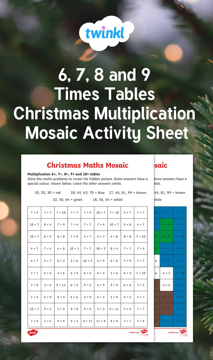 6, 7, 8 And 9 Times Tables Christmas Multiplication Mosaic Worksheet inside Christmas Maths Mosaic Worksheets