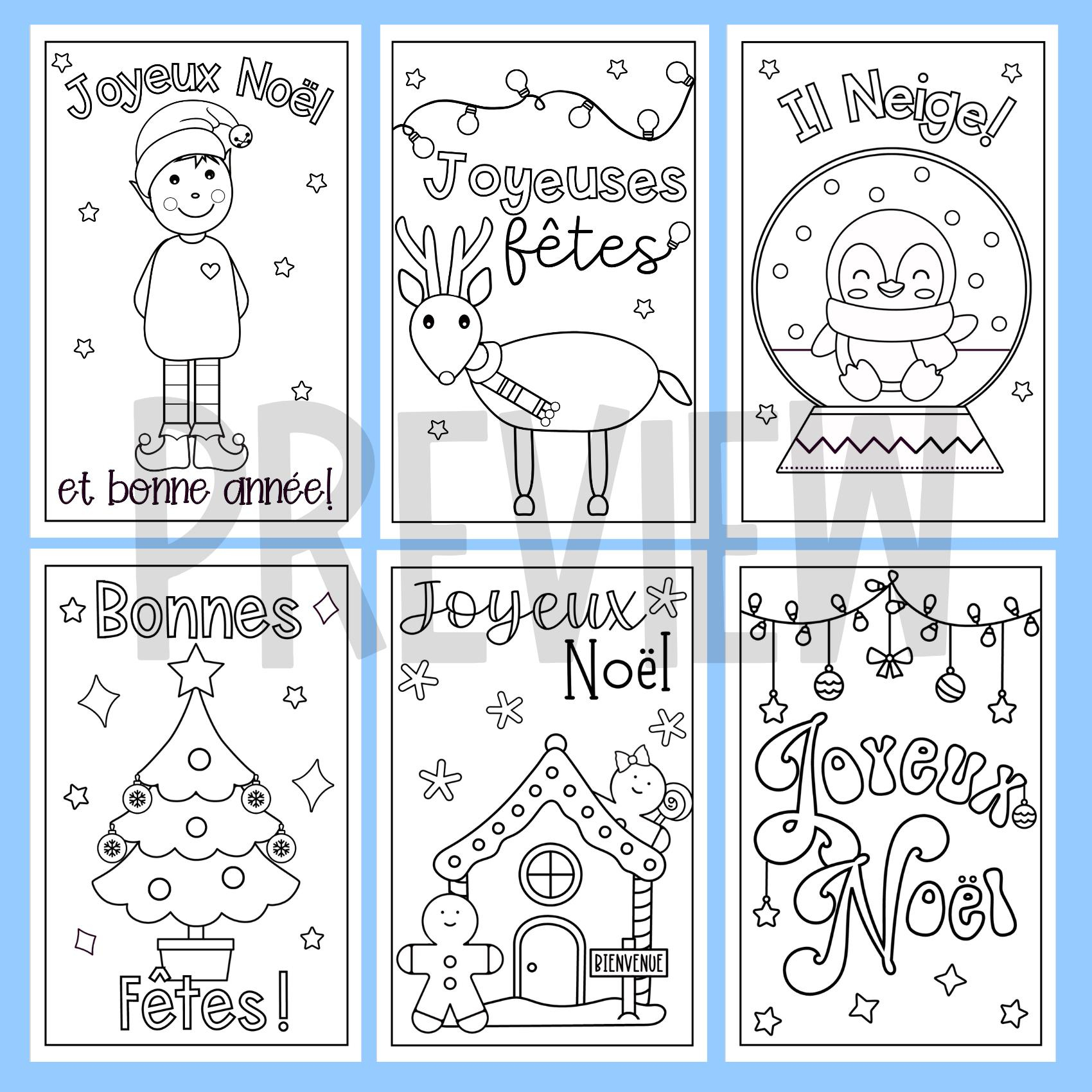6 French Christmas Card Designs To Print And Color | A4 And 11 X regarding French Christmas Colouring Worksheets