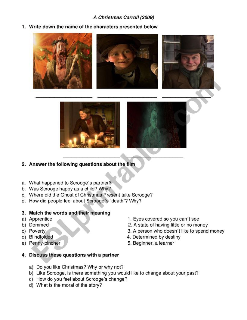 A Christmas Carol (2009 Movie) Worksheet - Esl Worksheeterik0308 inside A Christmas Carol Movie Worksheets