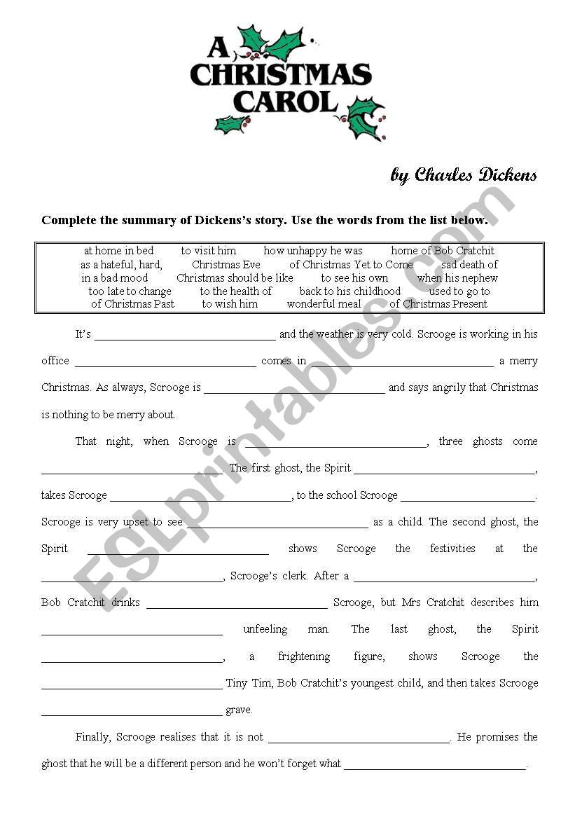 A Christmas Carol - Esl Worksheetyppos59 inside A Christmas Carol Worksheets Printable