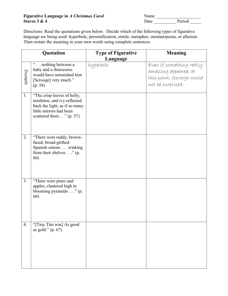 A Christmas Carol: Figurative Language Worksheet in A Christmas Carol Figurative Language Worksheets Answer Key