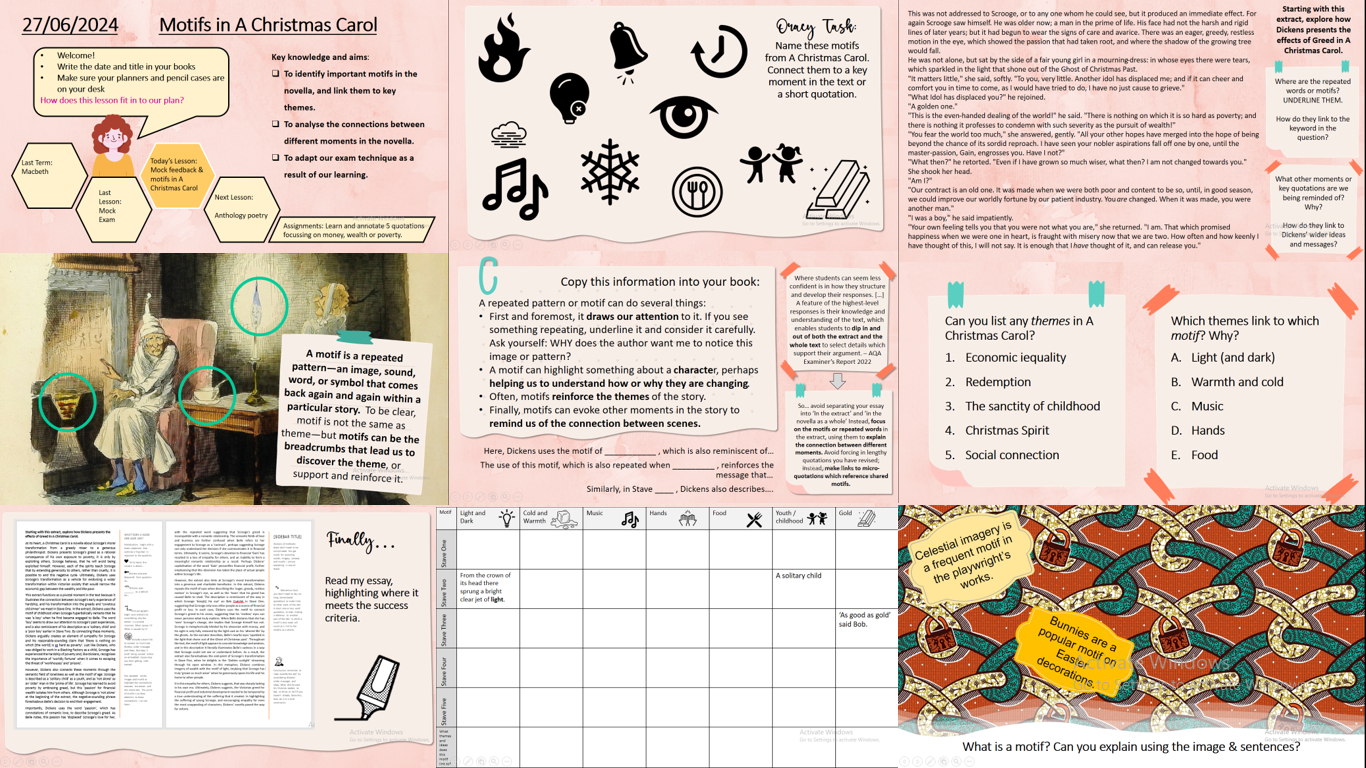 A Christmas Carol: Motifs | Teaching Resources for A Christmas Carol Symbols Worksheets Answers