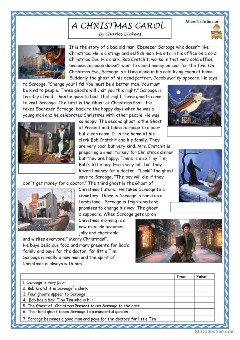 A Christmas Carol Reading For Detail…: English Esl Worksheets Pdf in Christmas Carol Worksheets