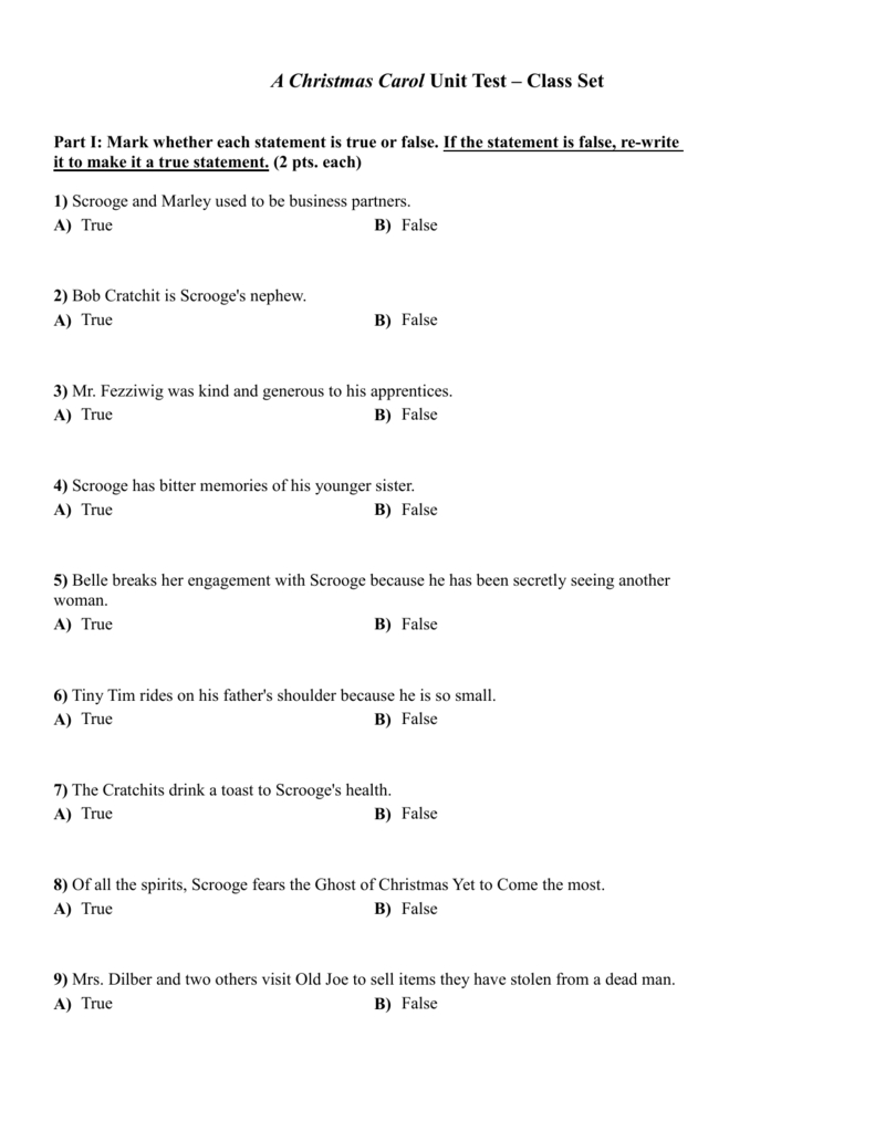 A Christmas Carol Unit Test: High School Literature with regard to A Christmas Carol Figurative Language Worksheets Answers