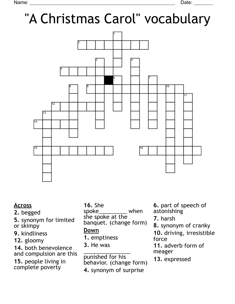 A Christmas Carol&amp;quot; Vocabulary Crossword - Wordmint throughout A Christmas Carol Vocabulary Worksheets Answers