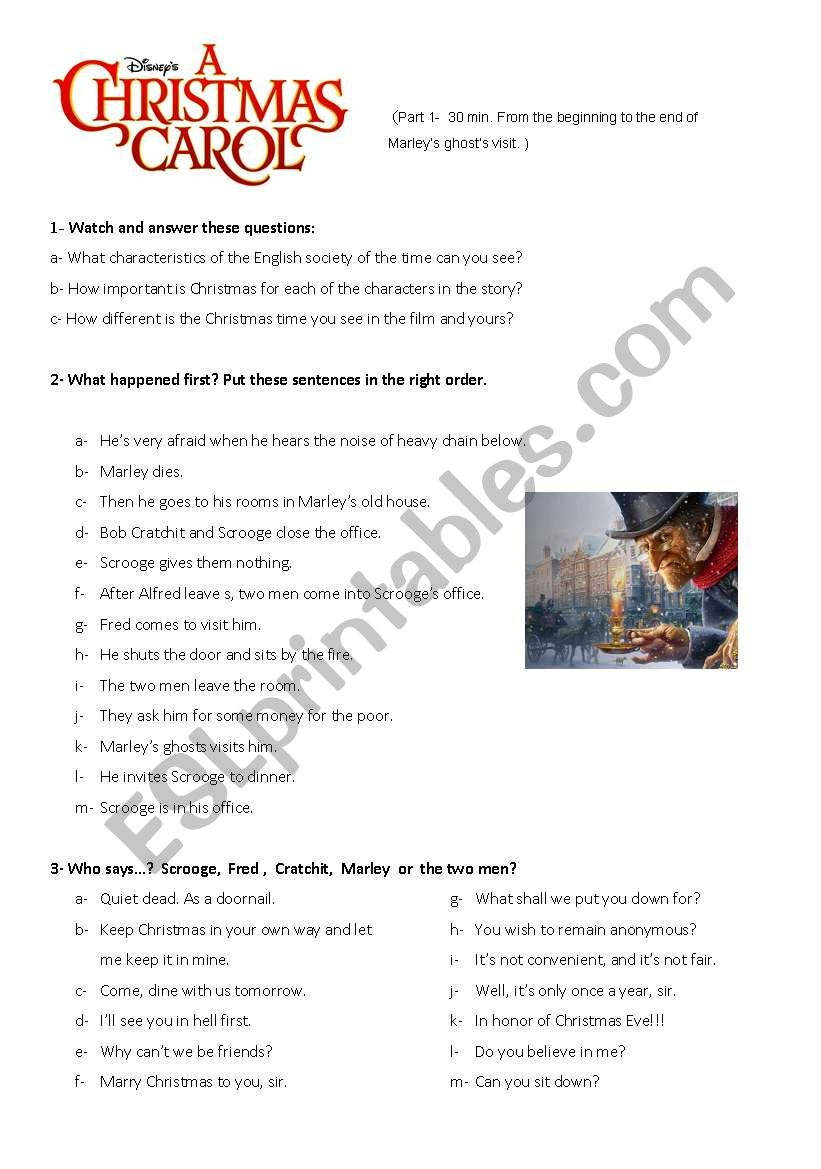 A Christmas Carol Worksheet 1 - Esl Worksheetinesita76 throughout A Christmas Carol Movie Worksheets