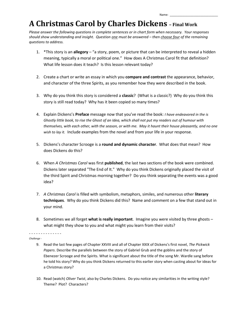 A Christmas Carol Worksheet: Analysis & Questions pertaining to A Christmas Carol Allegory Worksheets