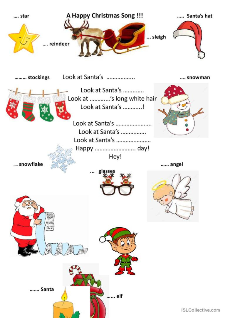A Happy Christmas Song!: English Esl Worksheets Pdf & Doc in Christmas Song Worksheets With Pictures
