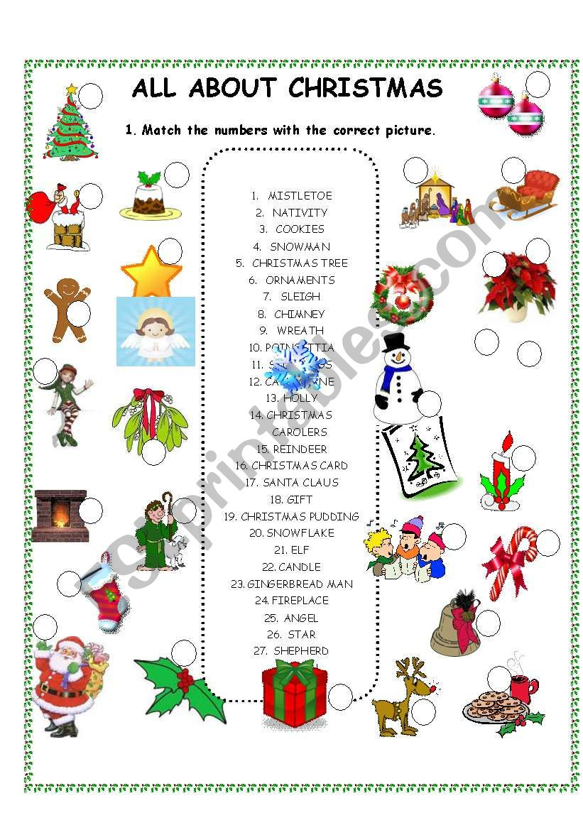 All About Christmas Worksheet - Matching - Esl Worksheetkarateunsu throughout All About Christmas Worksheets