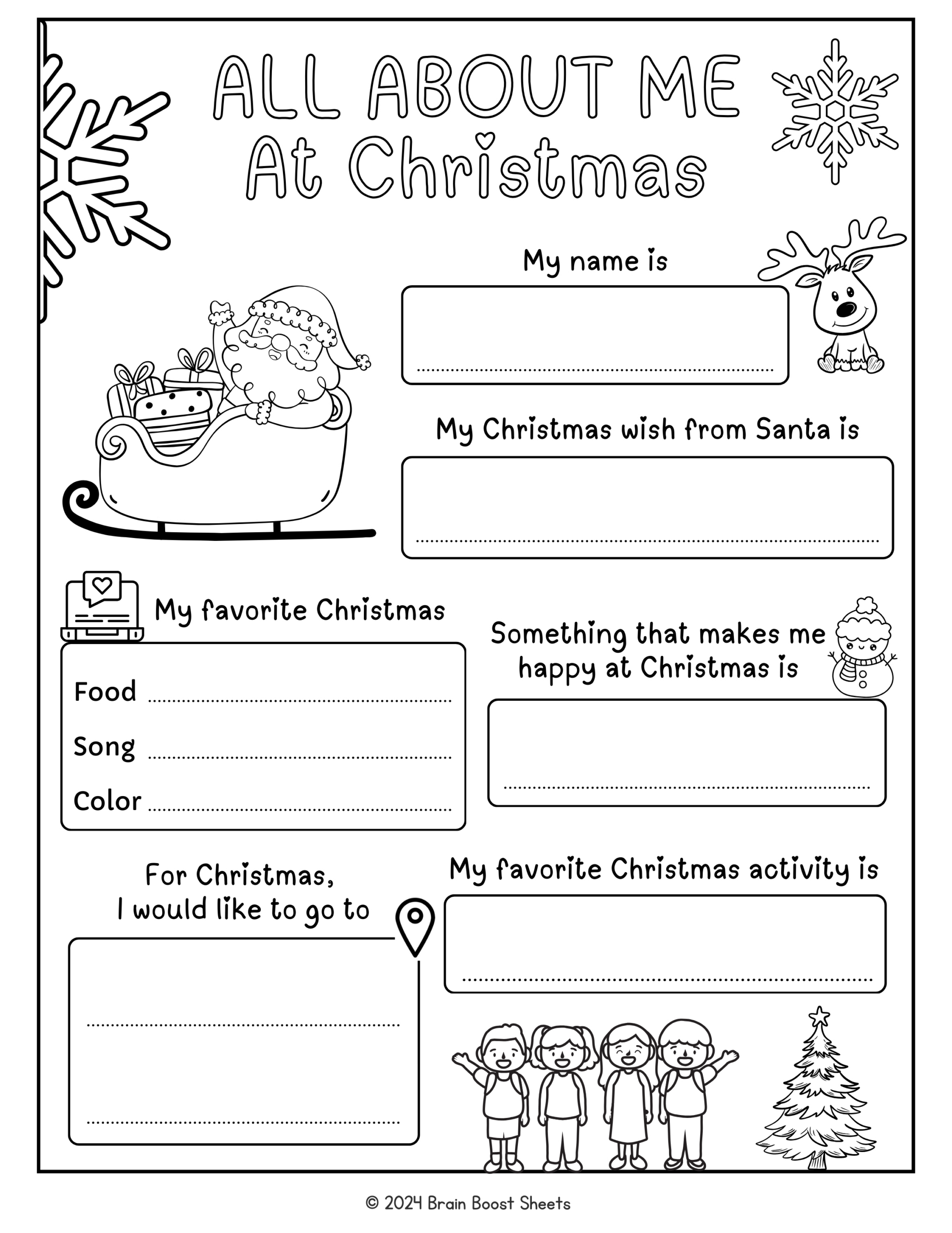All About Me At Christmas Worksheets (Black &amp;amp; White)Brain pertaining to All About My Christmas Worksheets