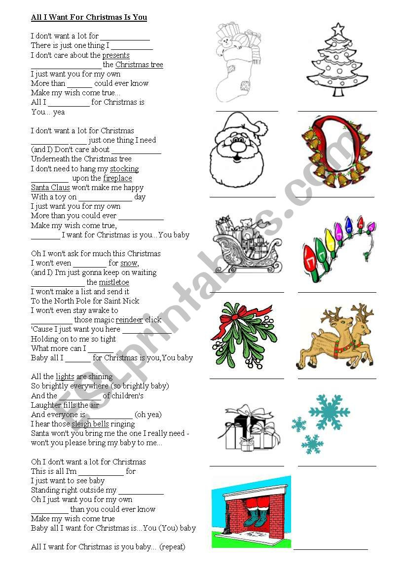 All I Want For Christmas Is You - Esl Worksheetcelineclark for All I Want For Christmas Worksheets