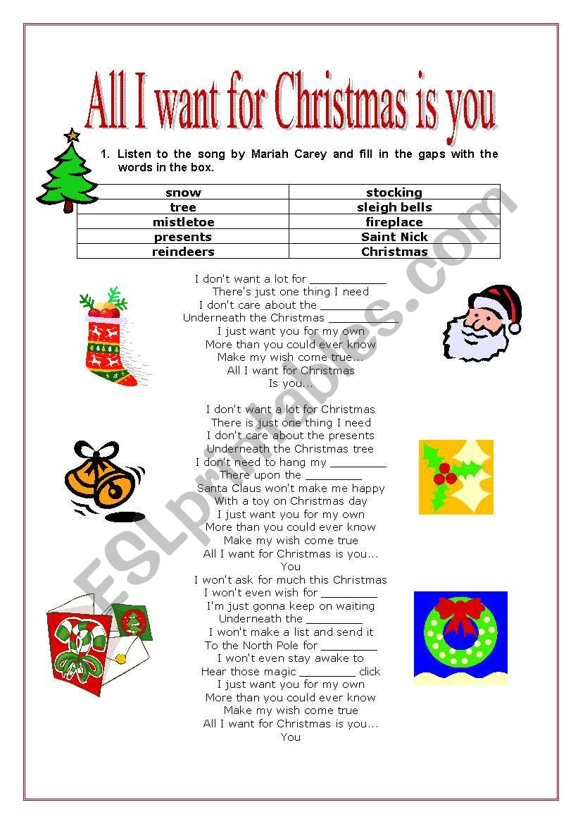All I Want For Christmas Is You - Esl Worksheettmira intended for All I Want For Christmas Worksheets