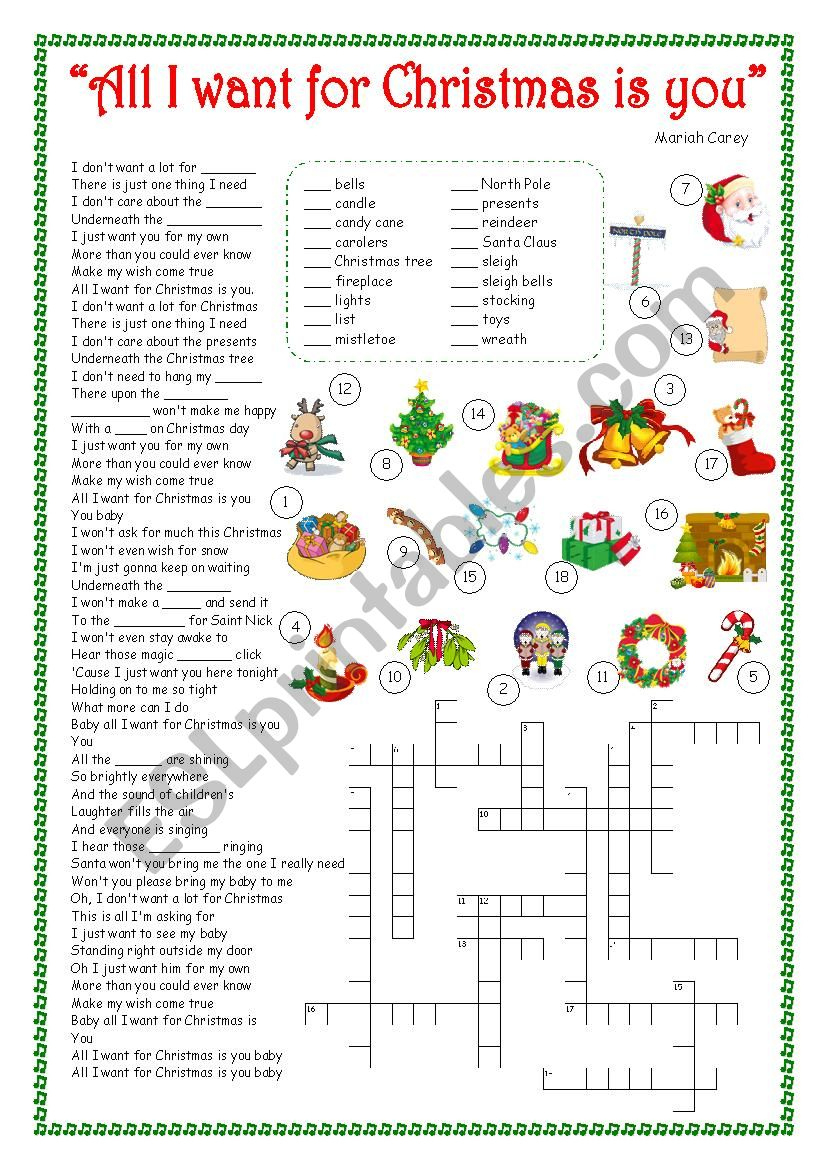 All I Want For Christmas Is You - Song - Esl Worksheetsilvia.patti for All I Want For Christmas Worksheets