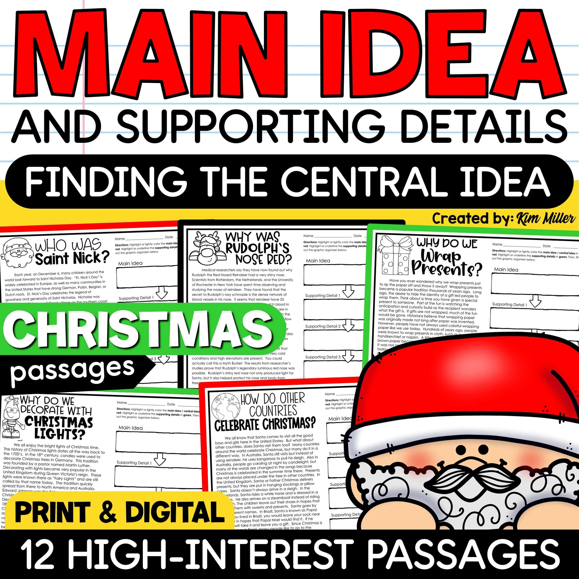 Christmas Activities Main Idea &amp;amp; Supporting Details Reading intended for Christmas Main Idea Worksheets