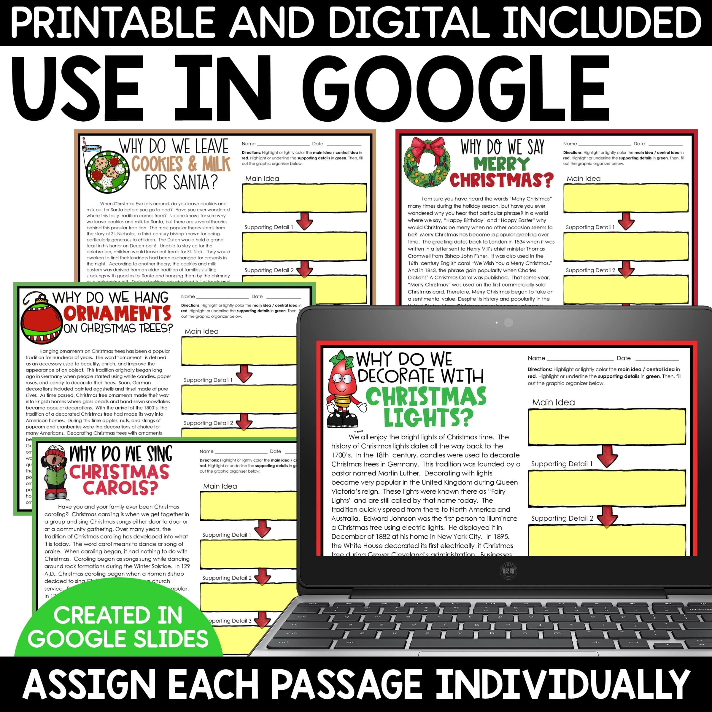 Christmas Activities Main Idea &amp;amp; Supporting Details Reading throughout Christmas Main Idea Worksheets