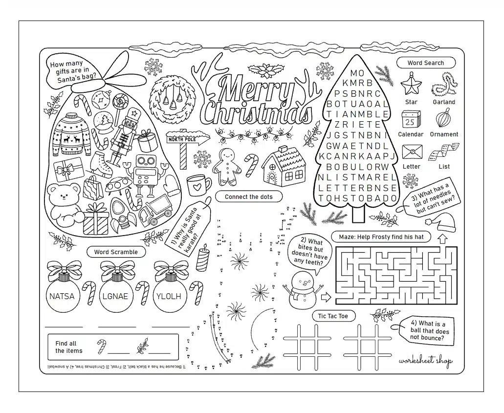 Christmas Activity Sheet – Worksheet Shop in Christmas Worksheets and Puzzles