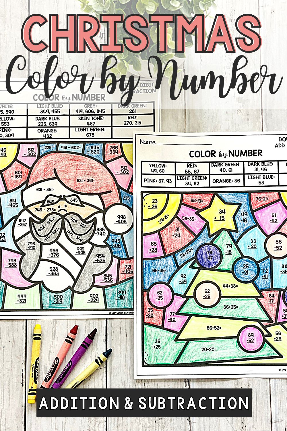 Christmas Addition And Subtraction Colornumber Pages - Lip inside Christmas Subtraction Coloring Worksheets
