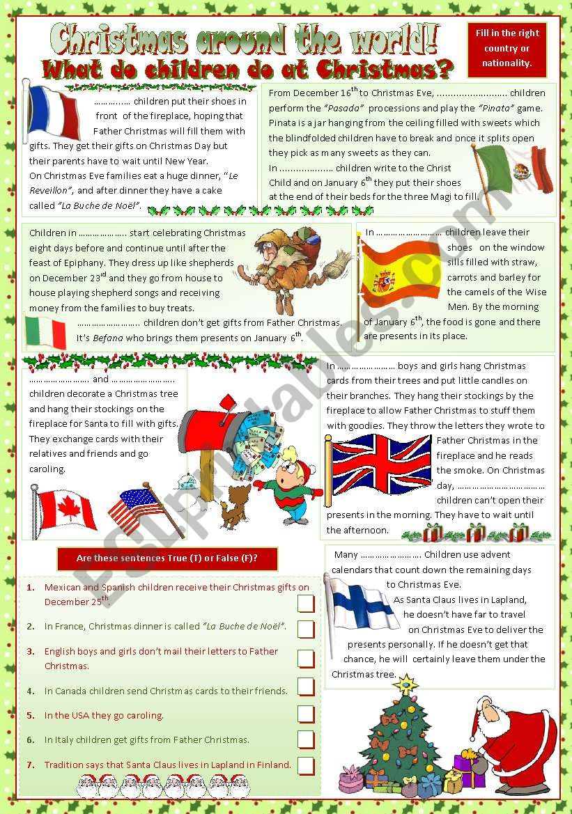 Christmas Around The World - Esl Worksheetmariaolimpia for Christmas In Other Countries Worksheets