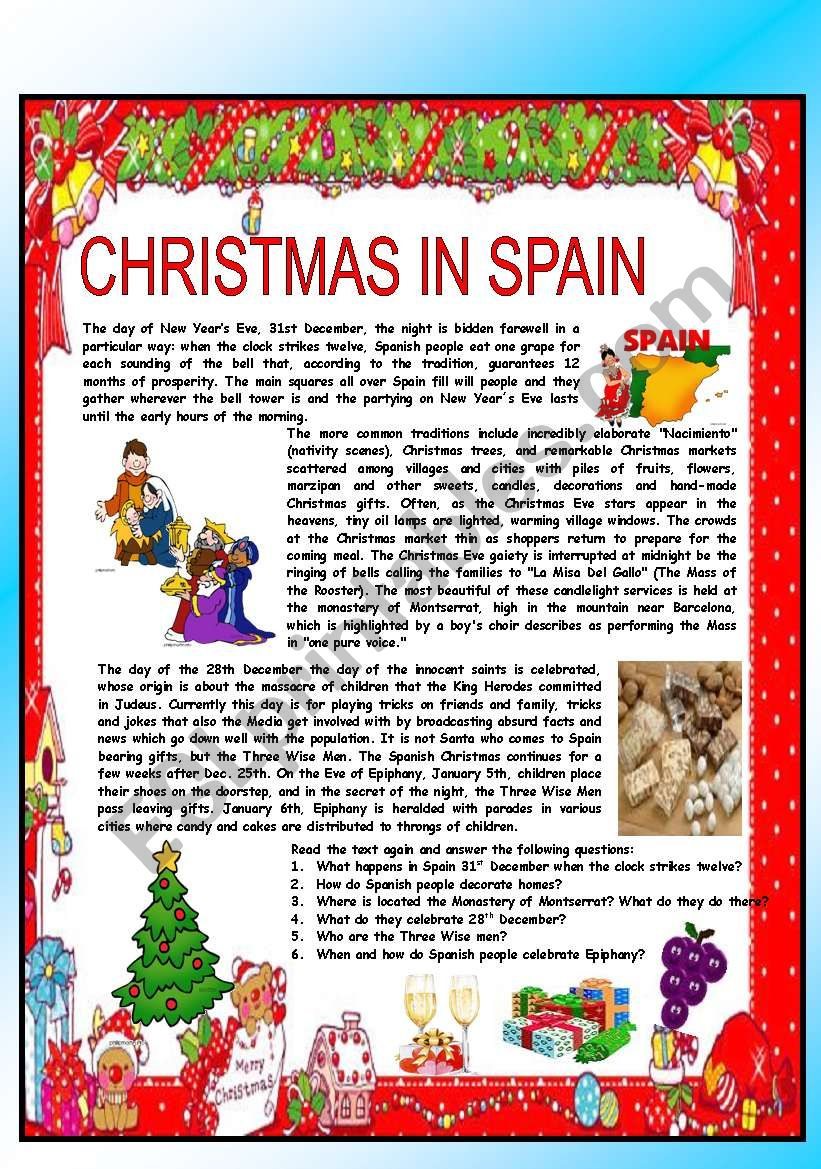 Christmas Around The World - Part 1 - Spain (B&W Version Included regarding Christmas In Spanish Speaking Countries Worksheets