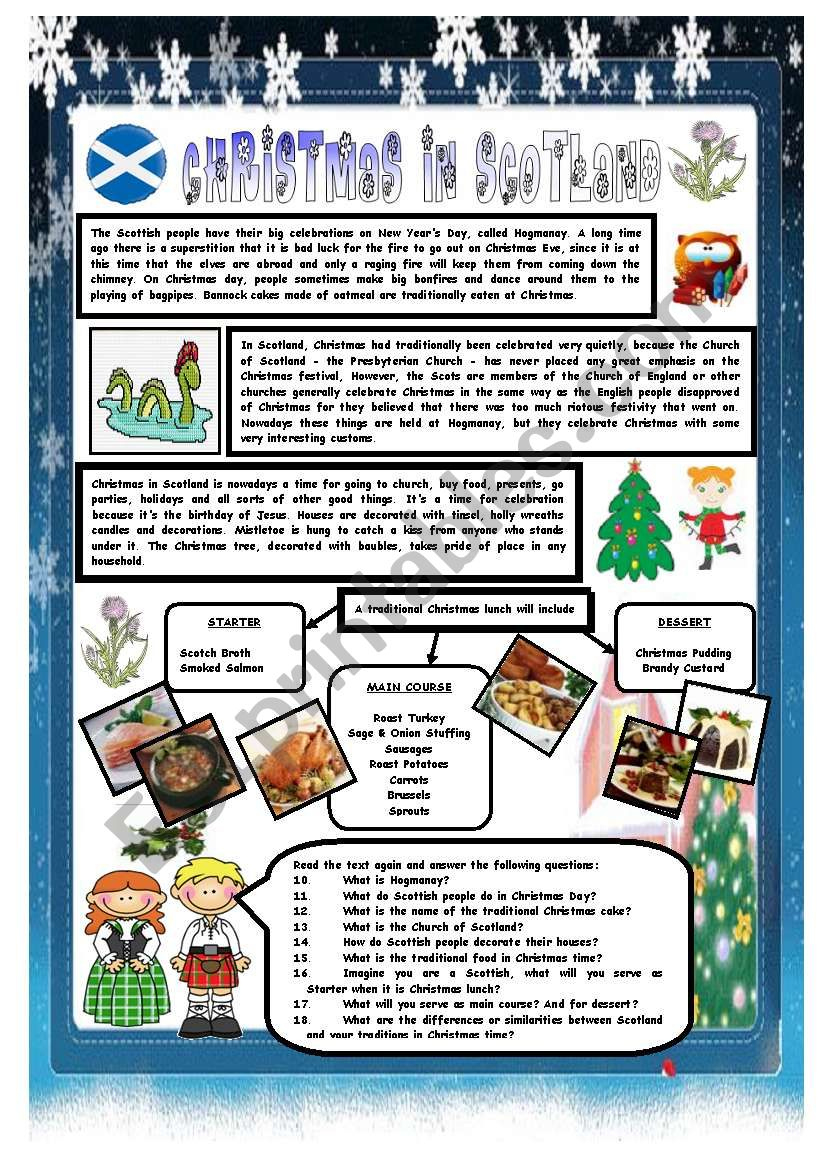 Christmas Around The World - Part 5 - Scotland (B&W Version throughout Christmas Celebrations Around the World Worksheets